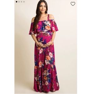 Pinkblush Magenta Floral Ruffle Open Shoulder